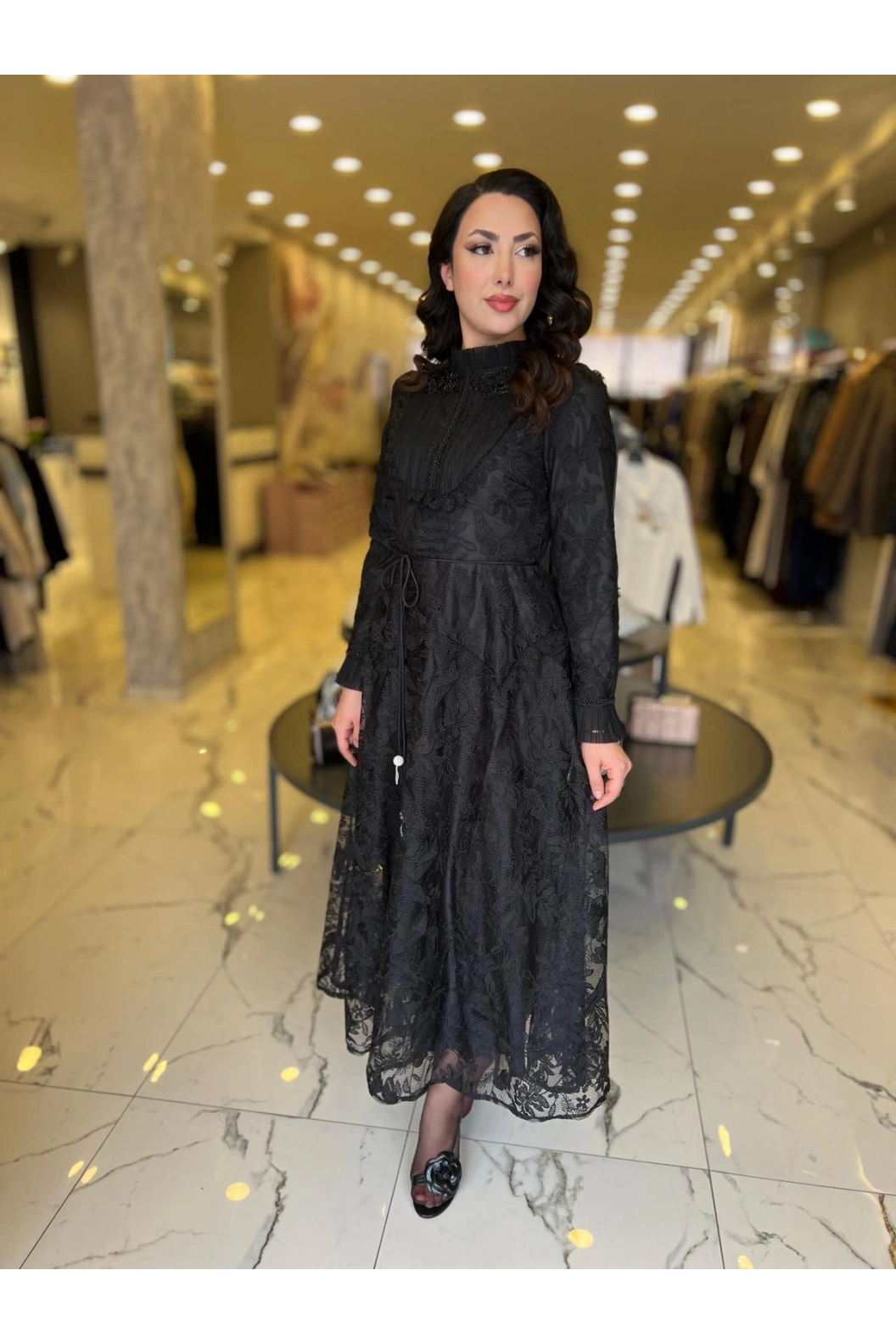 İTHAL-GÜPÜRLÜ ELBİSE SİYAH
