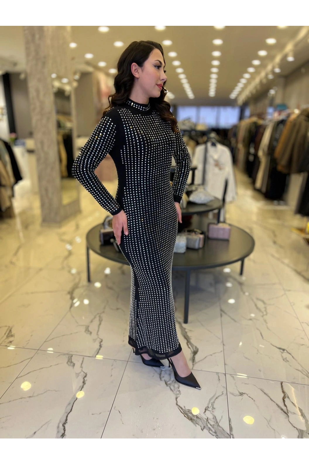 İTHAL-TAŞLI ELBİSE SİYAH