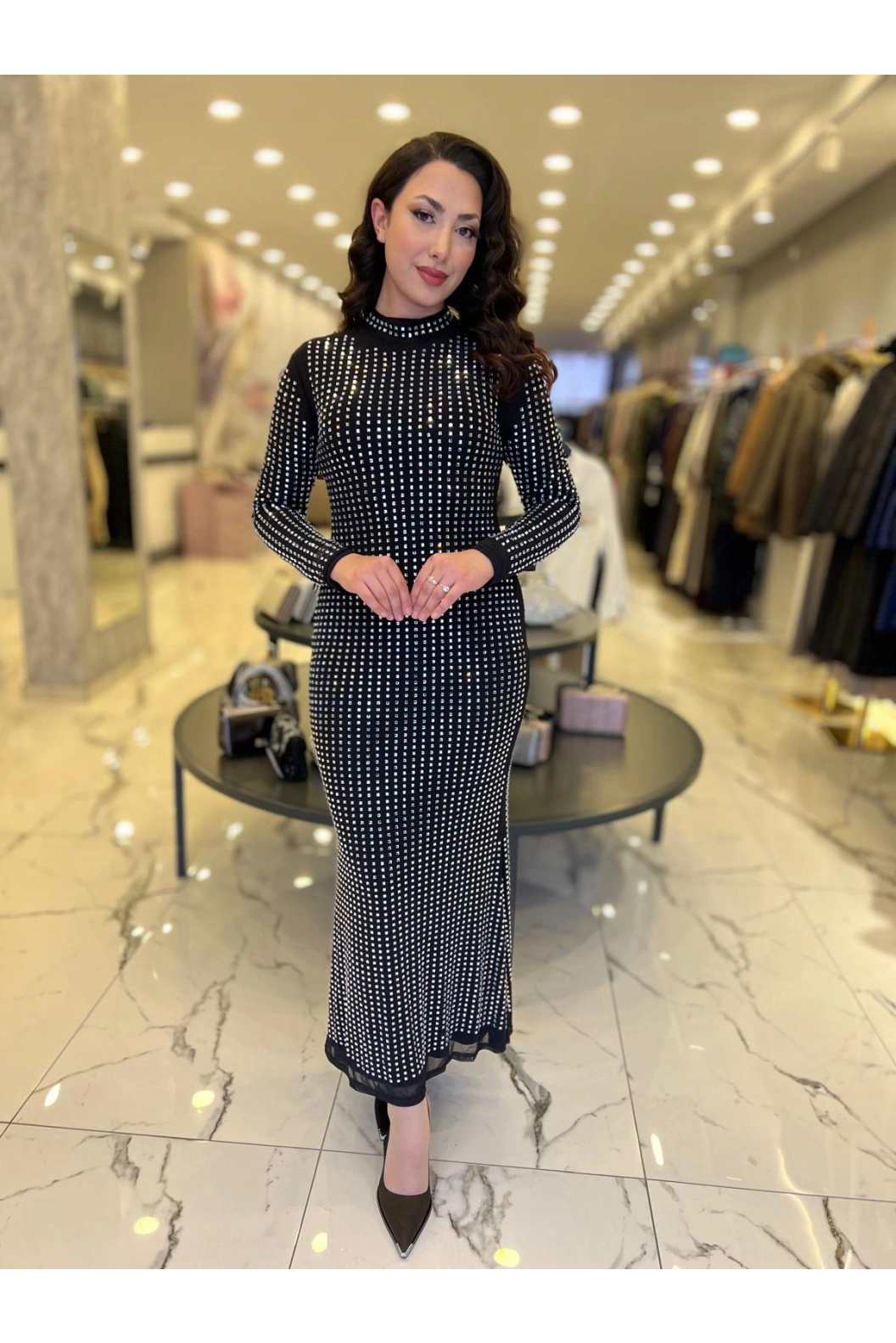 İTHAL-TAŞLI ELBİSE SİYAH