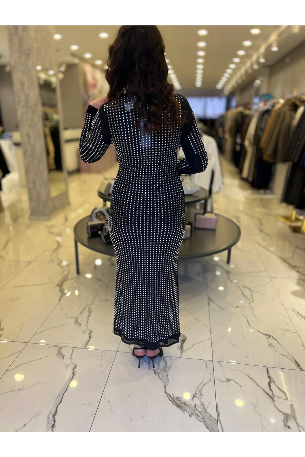 İTHAL-TAŞLI ELBİSE SİYAH