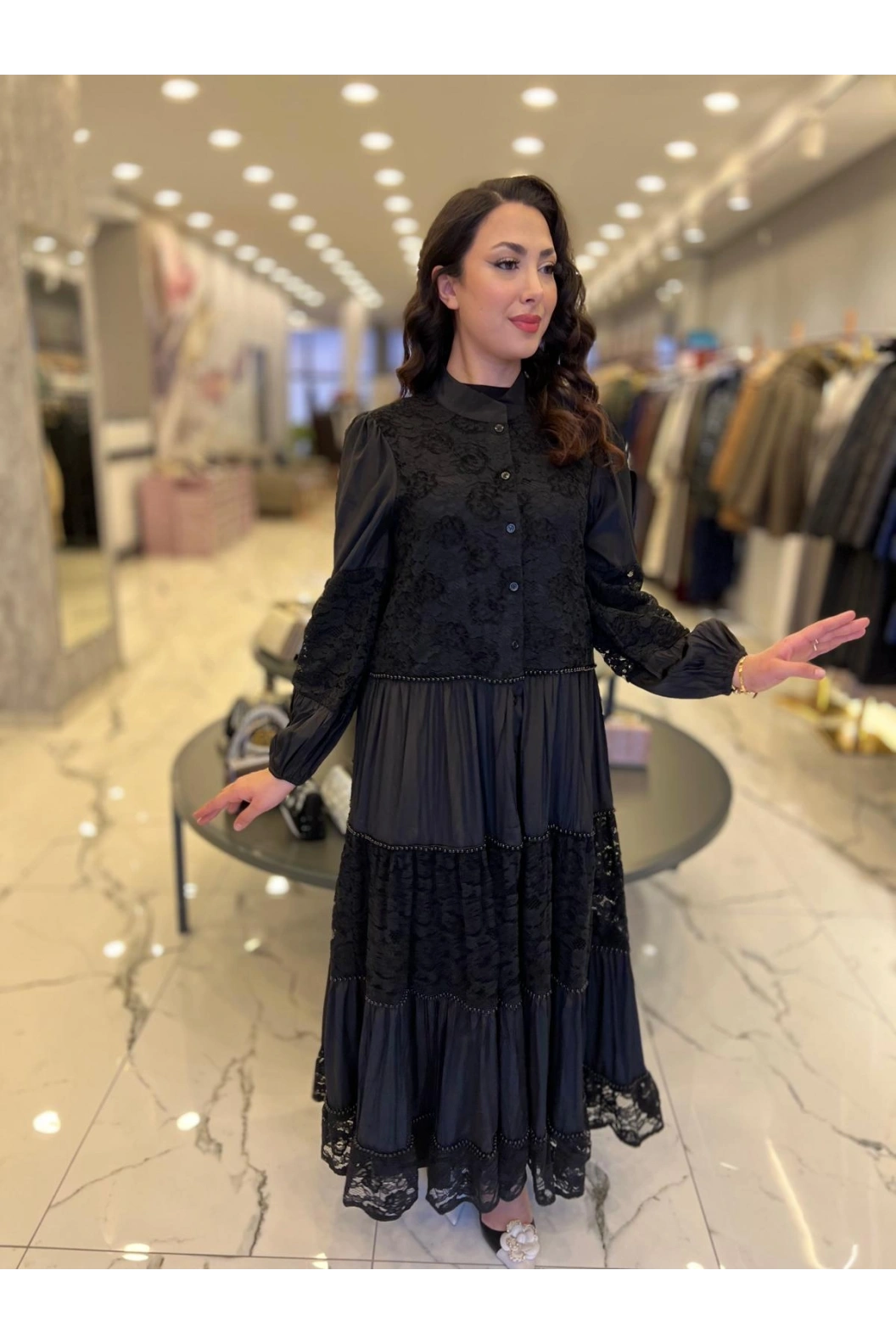İTHAL-BONCUKLU ELBİSE SİYAH
