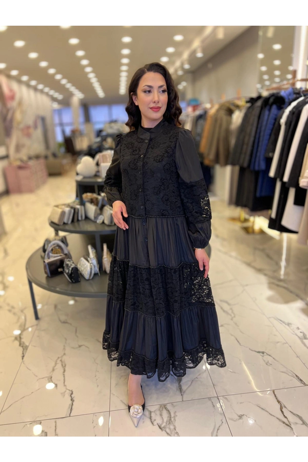 İTHAL-BONCUKLU ELBİSE SİYAH