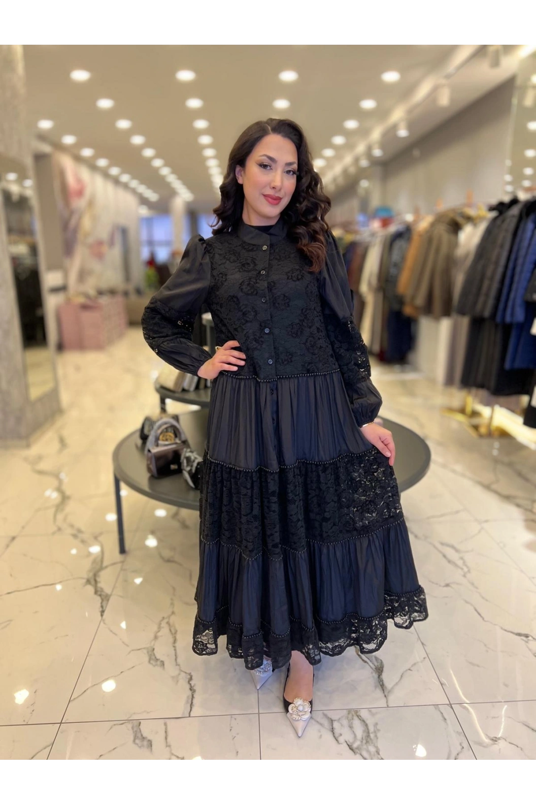 İTHAL-BONCUKLU ELBİSE SİYAH