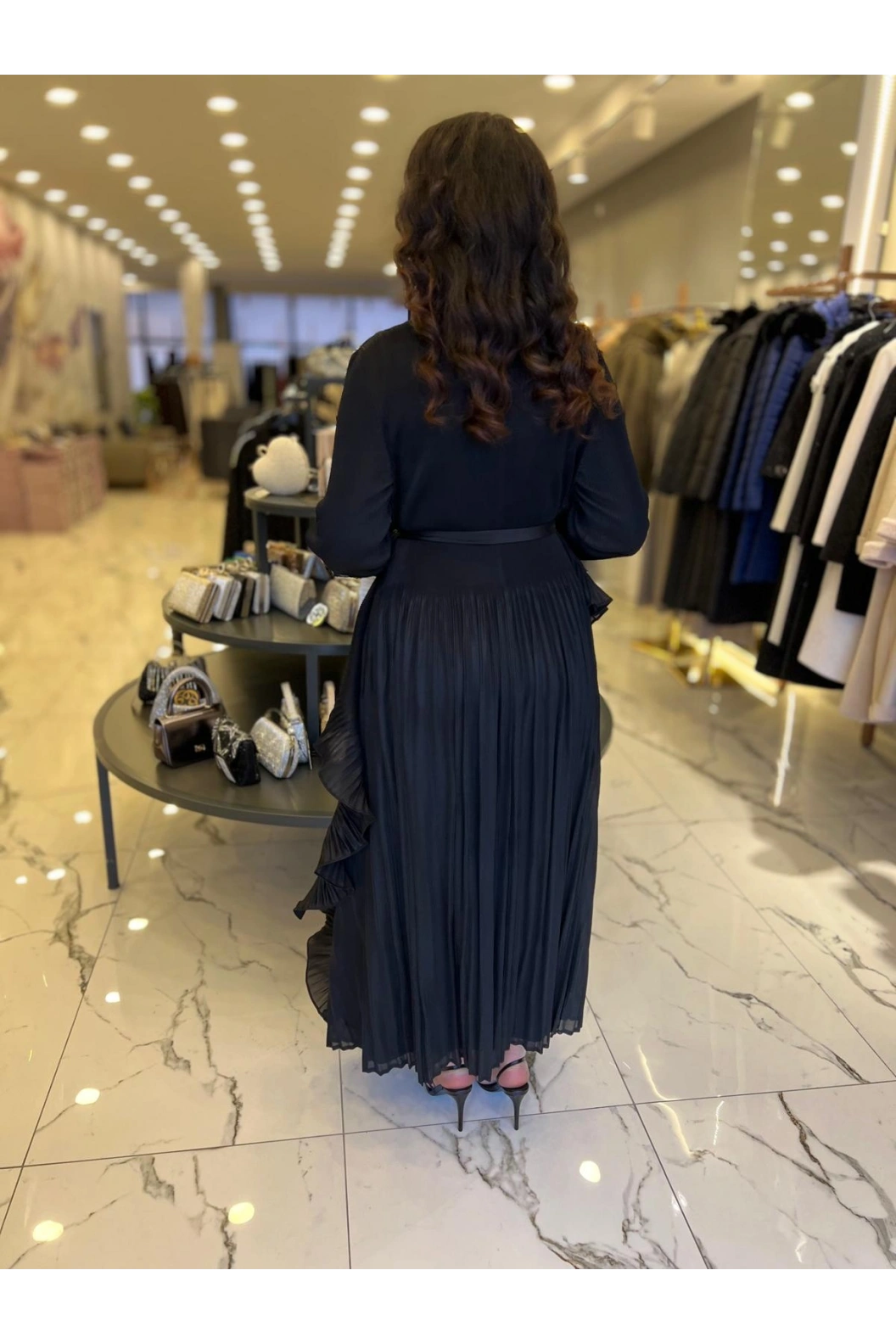 İTHAL-FIRFIRLI ELBİSE SİYAH