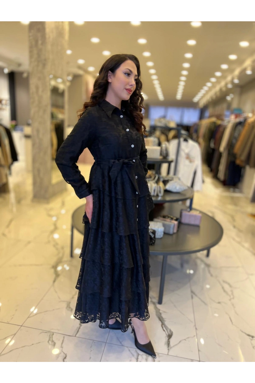 MATEKS-YAKMA ELBİSE SİYAH