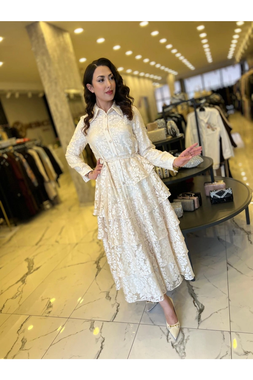 MATEKS-YAKMA ELBİSE EKRU