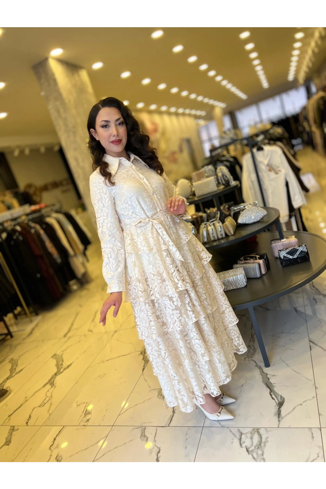 MATEKS-YAKMA ELBİSE EKRU