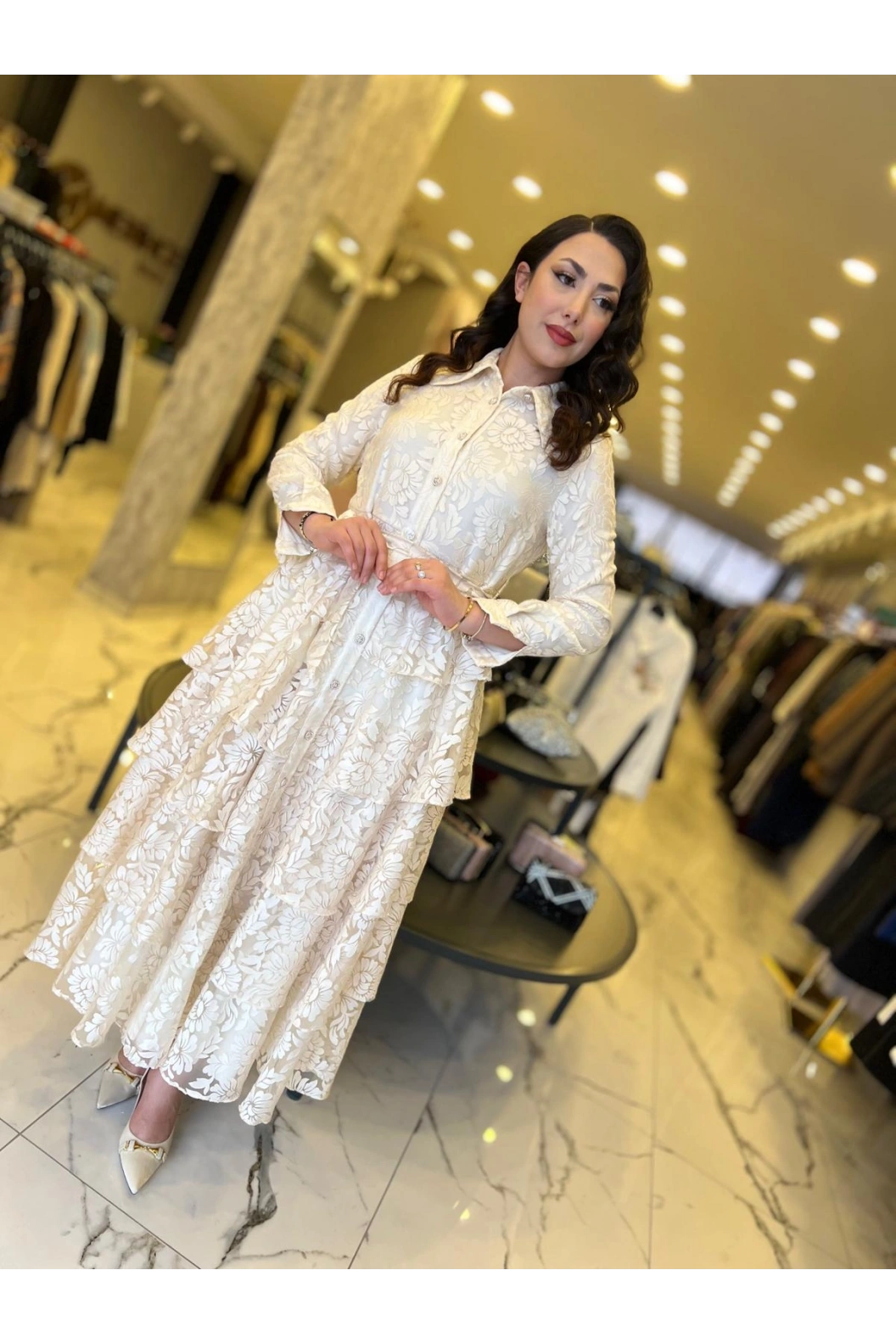 MATEKS-YAKMA ELBİSE EKRU