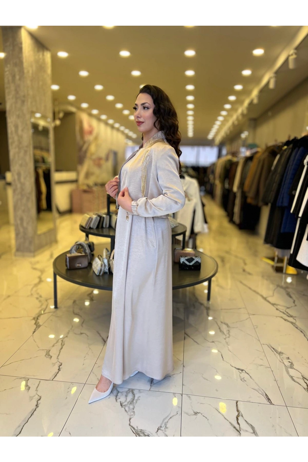 MATEKS-CEKETLİ ELBİSE BEJ