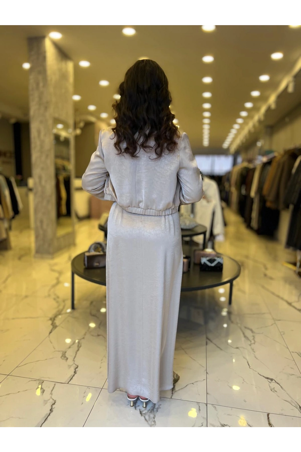 MATEKS-CEKETLİ ELBİSE BEJ