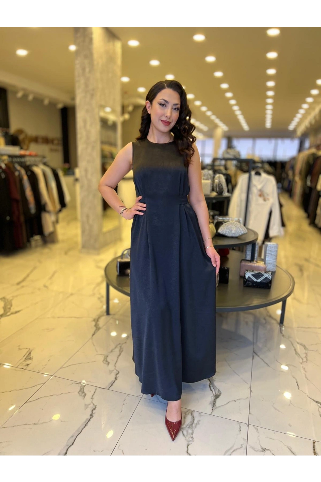 MATEKS-CEKETLİ ELBİSE SİYAH