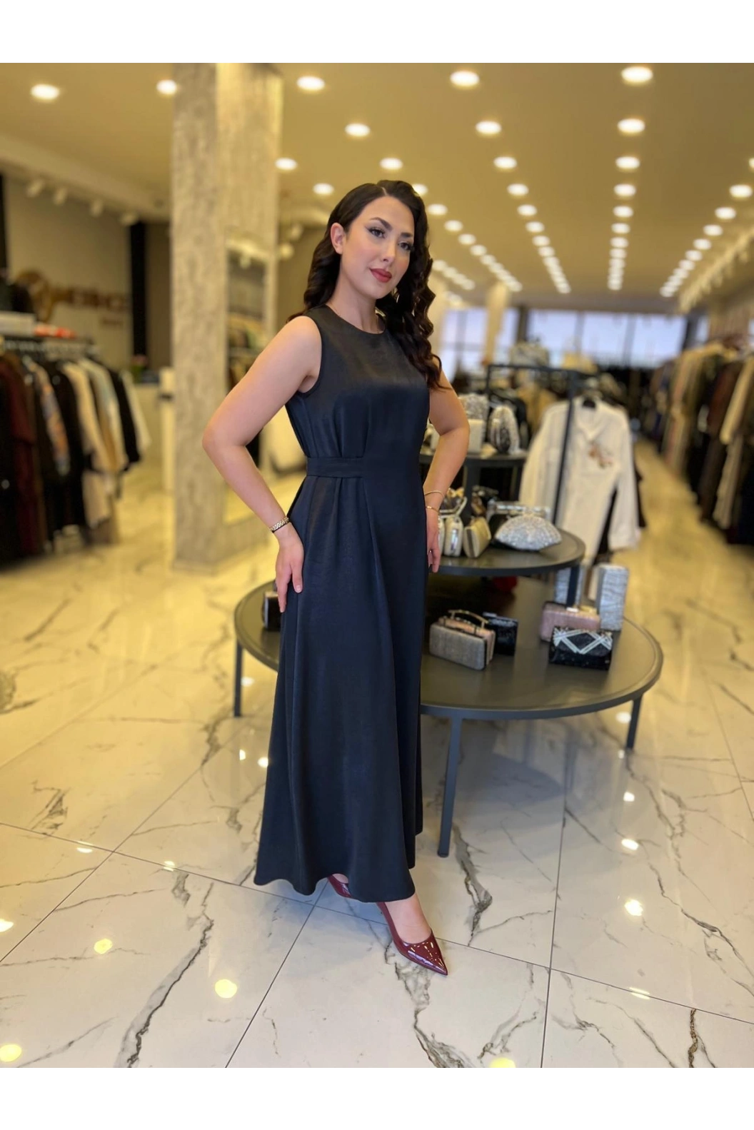 MATEKS-CEKETLİ ELBİSE SİYAH