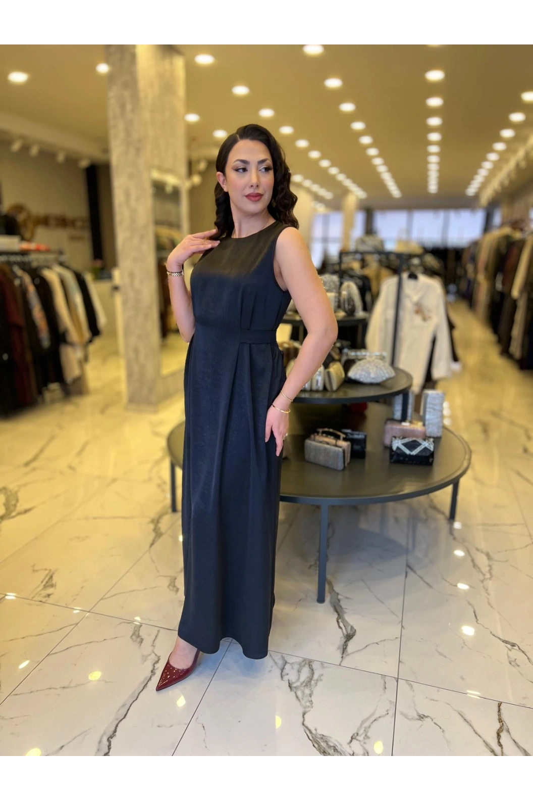 MATEKS-CEKETLİ ELBİSE SİYAH