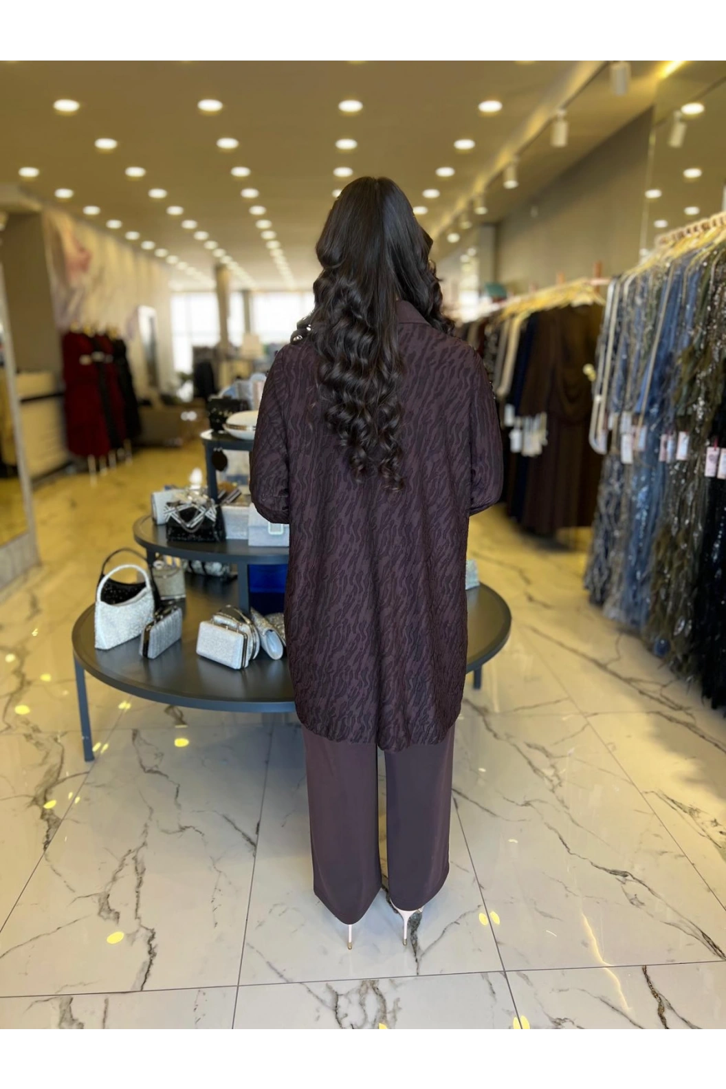 SOLİS-ZARİF ÇİZGİ 3 LÜ PANTOLONLU TAKIM KAHVE