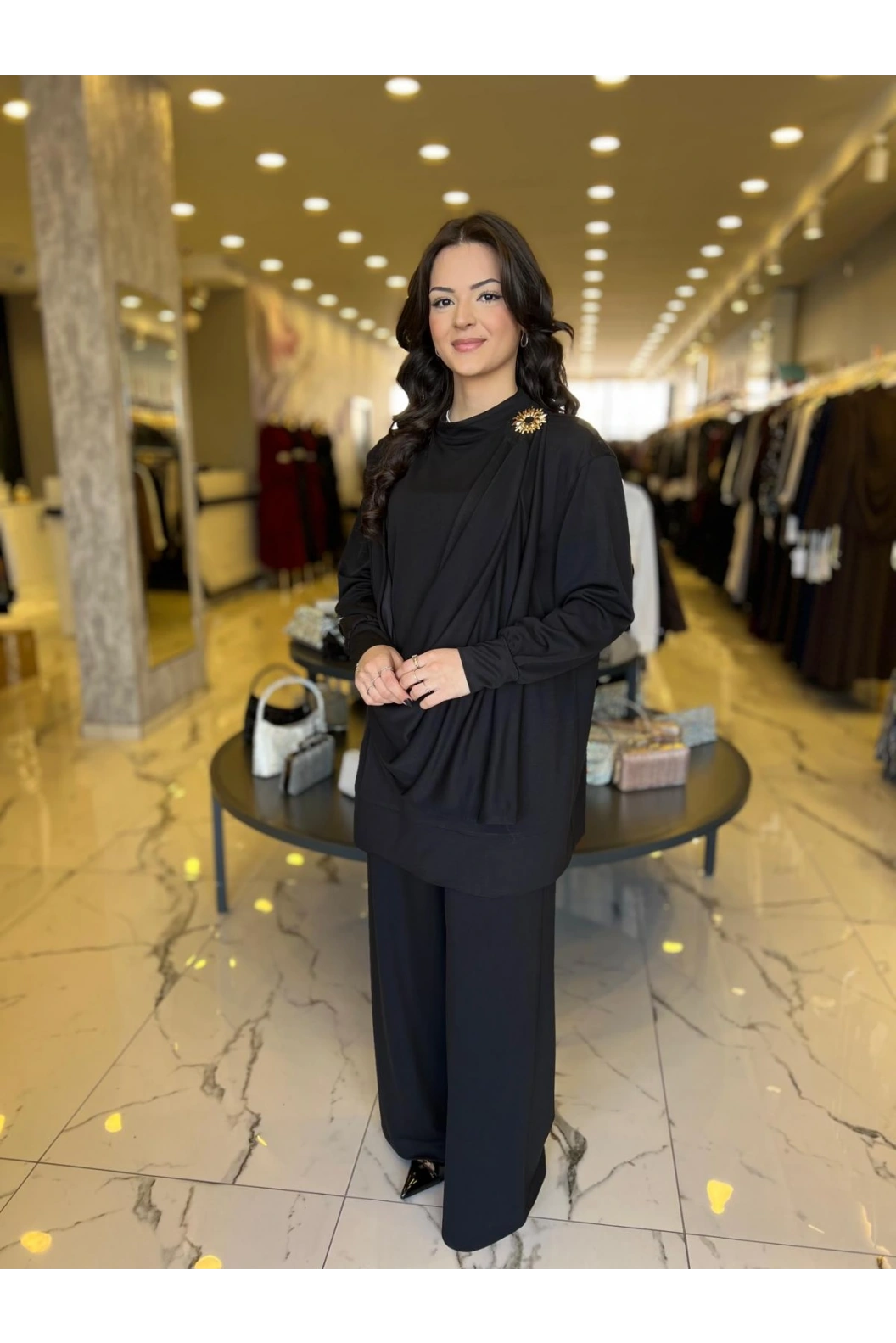 MY312-OMZU AKSESUARLI ÖRME TAKIM SİYAH