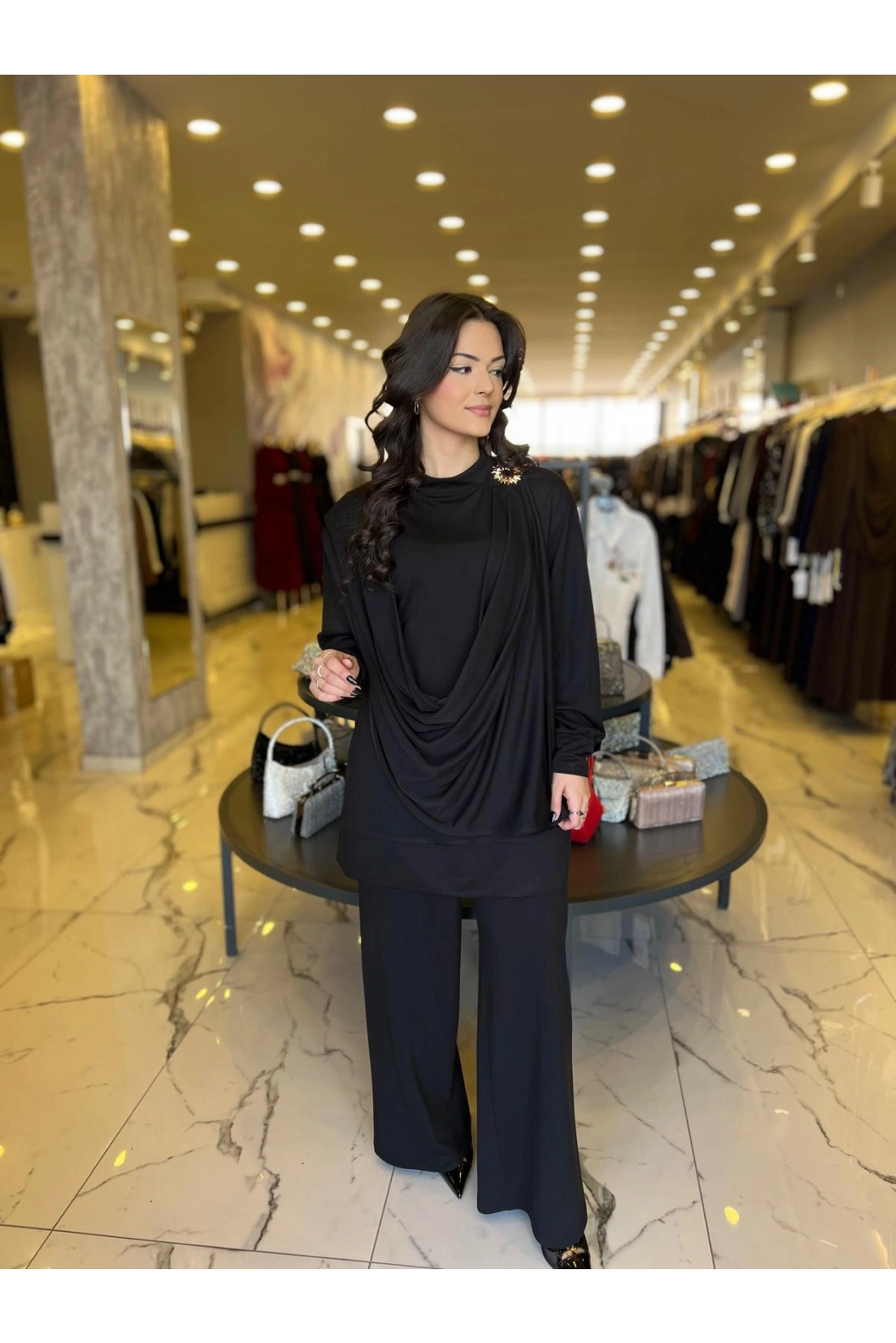 MY312-OMZU AKSESUARLI ÖRME TAKIM SİYAH