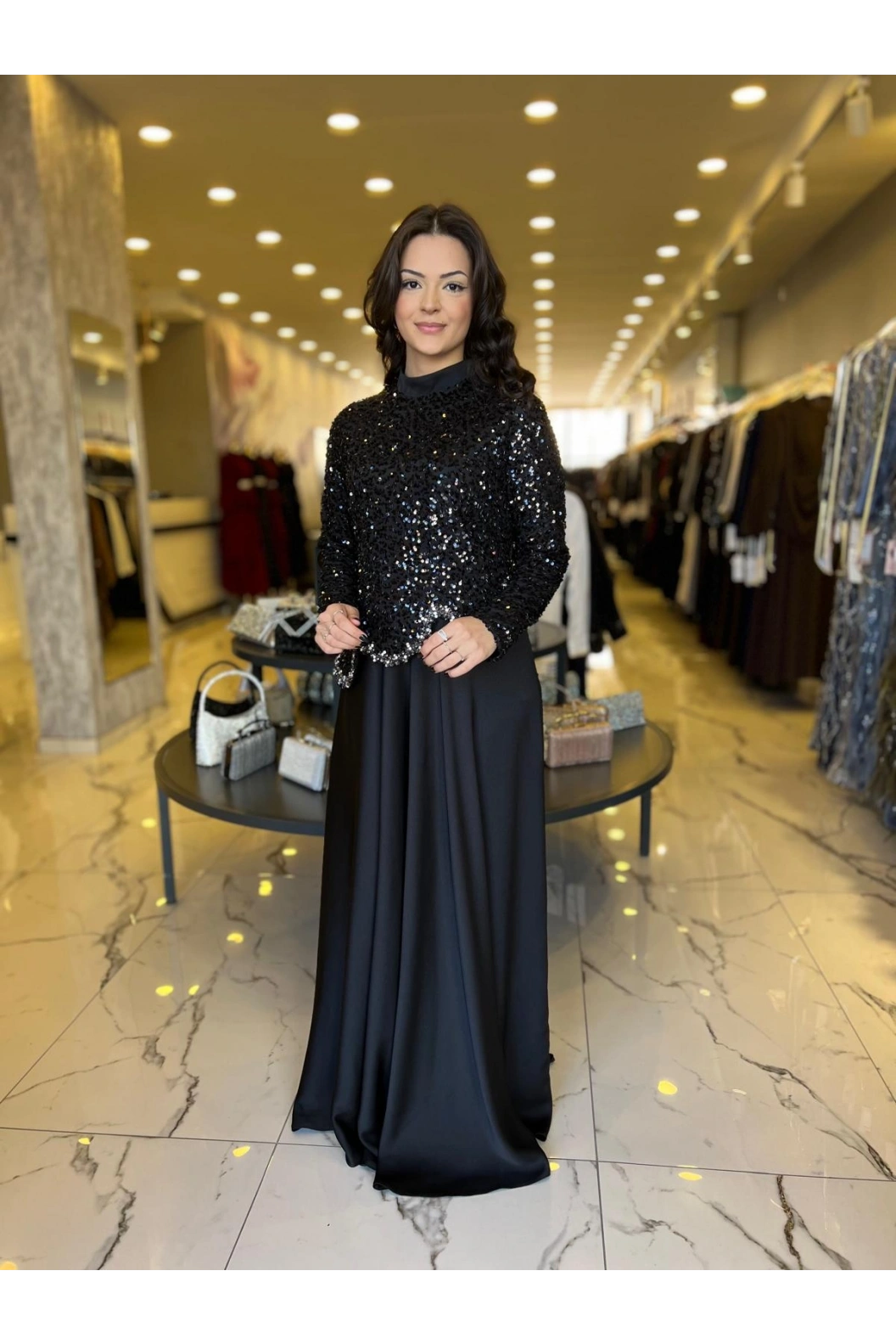 MATEKS-PAYETLİ ELBİSE SİYAH