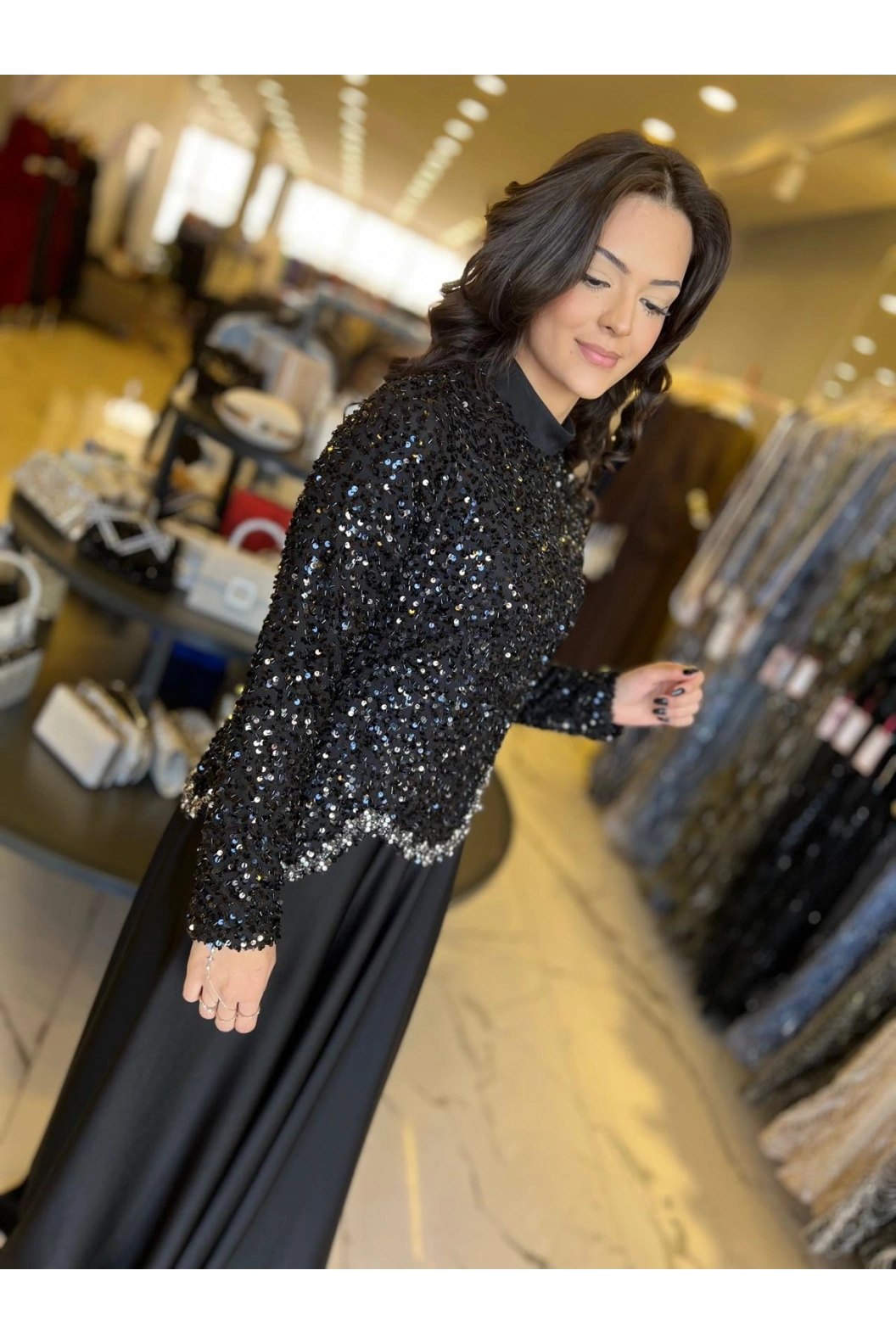 MATEKS-PAYETLİ ELBİSE SİYAH