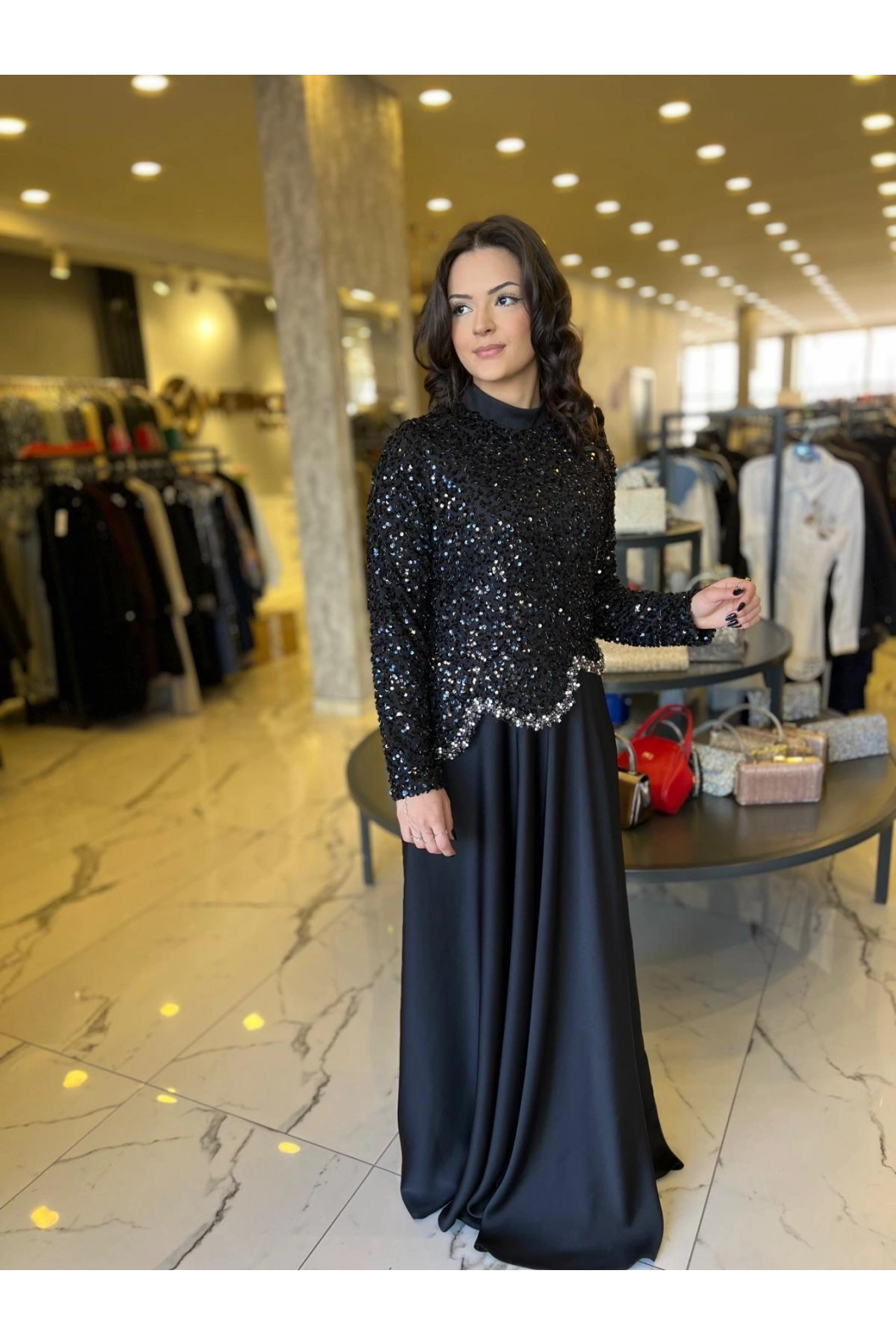 MATEKS-PAYETLİ ELBİSE SİYAH