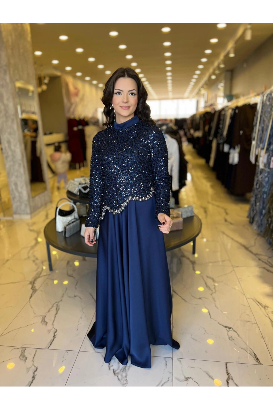 MATEKS-PAYETLİ ELBİSE LACİVERT