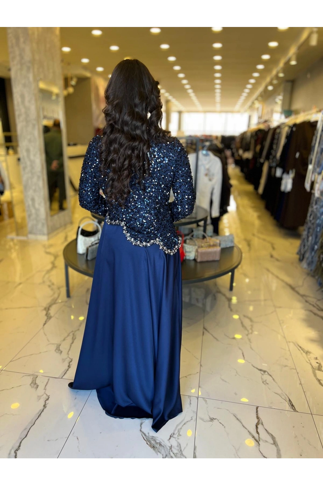 MATEKS-PAYETLİ ELBİSE LACİVERT