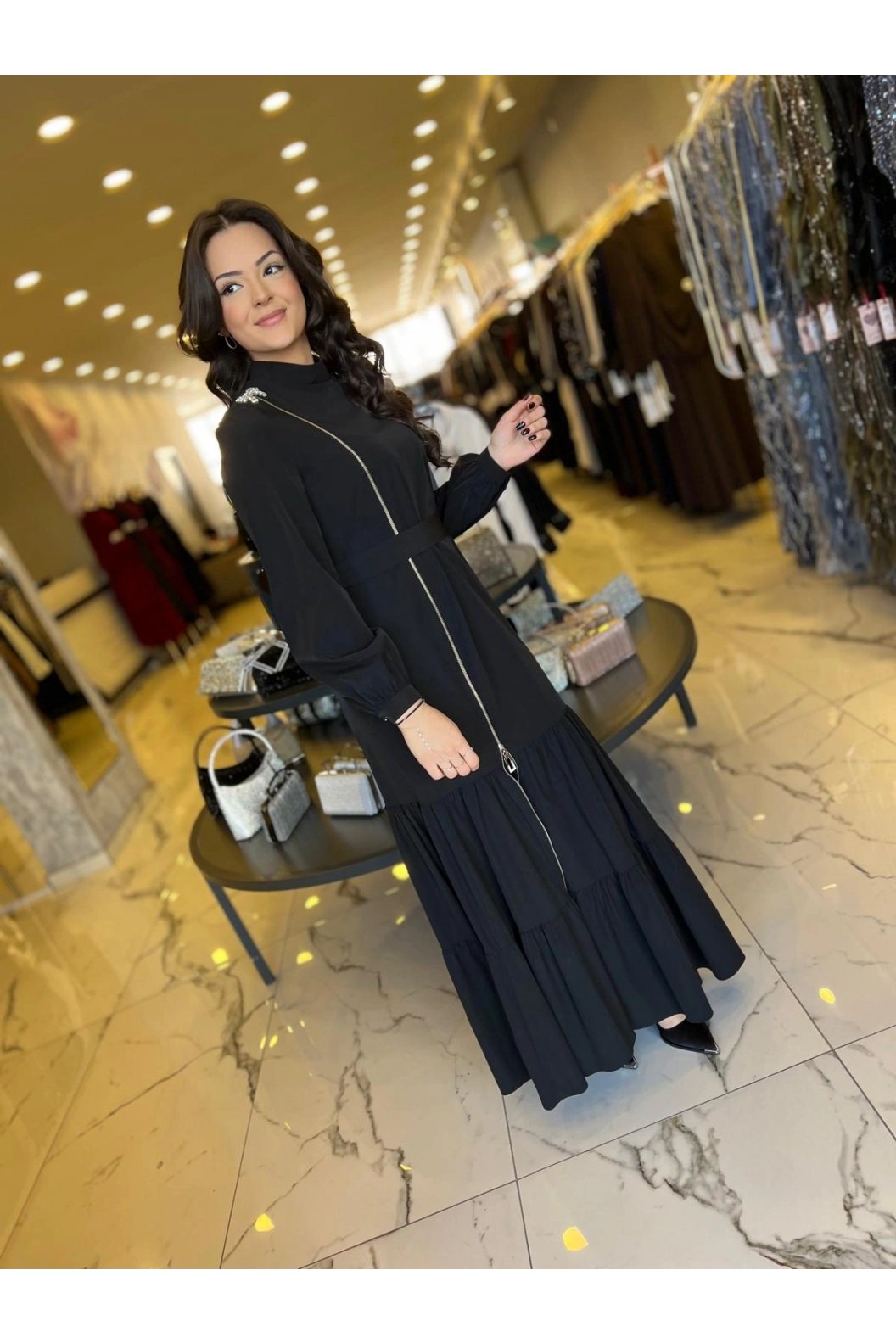 MATEKS-FERMUARLI ELBİSE SİYAH