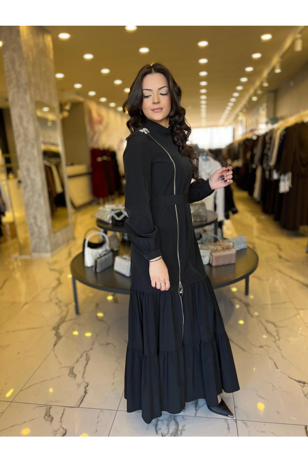 MATEKS-FERMUARLI ELBİSE SİYAH