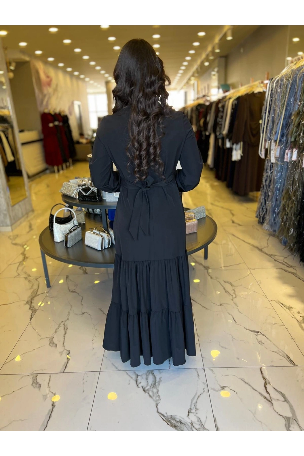 MATEKS-FERMUARLI ELBİSE SİYAH