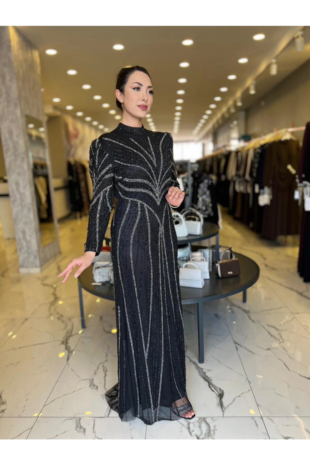 BEYOĞLU-GECE IŞILTISI ABİYE SİYAH