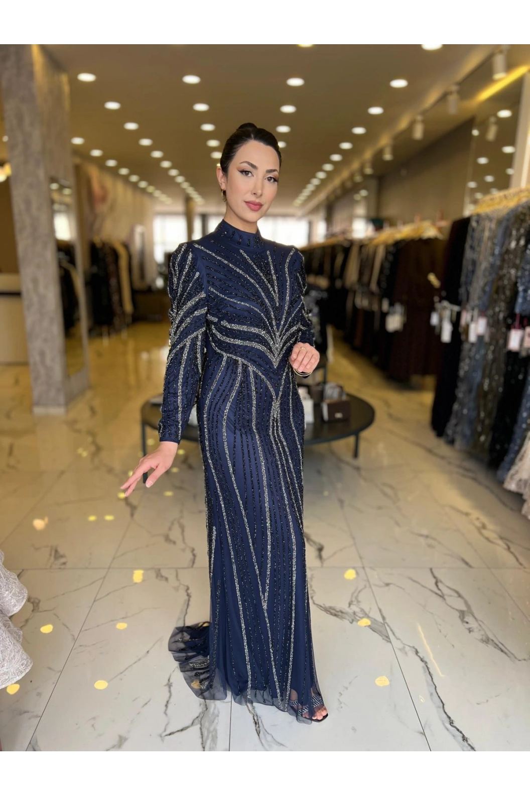 BEYOĞLU-GECE IŞILTISI ABİYE LACİVERT