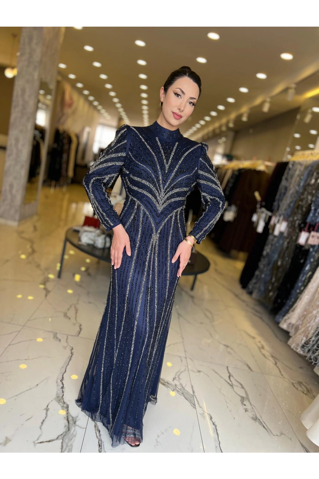 BEYOĞLU-GECE IŞILTISI ABİYE LACİVERT