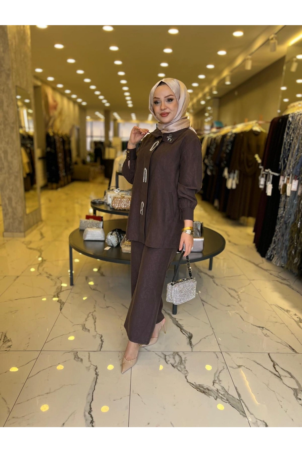 SOLİS-PANTOLONLU İKİLİ TAKIM KAHVE