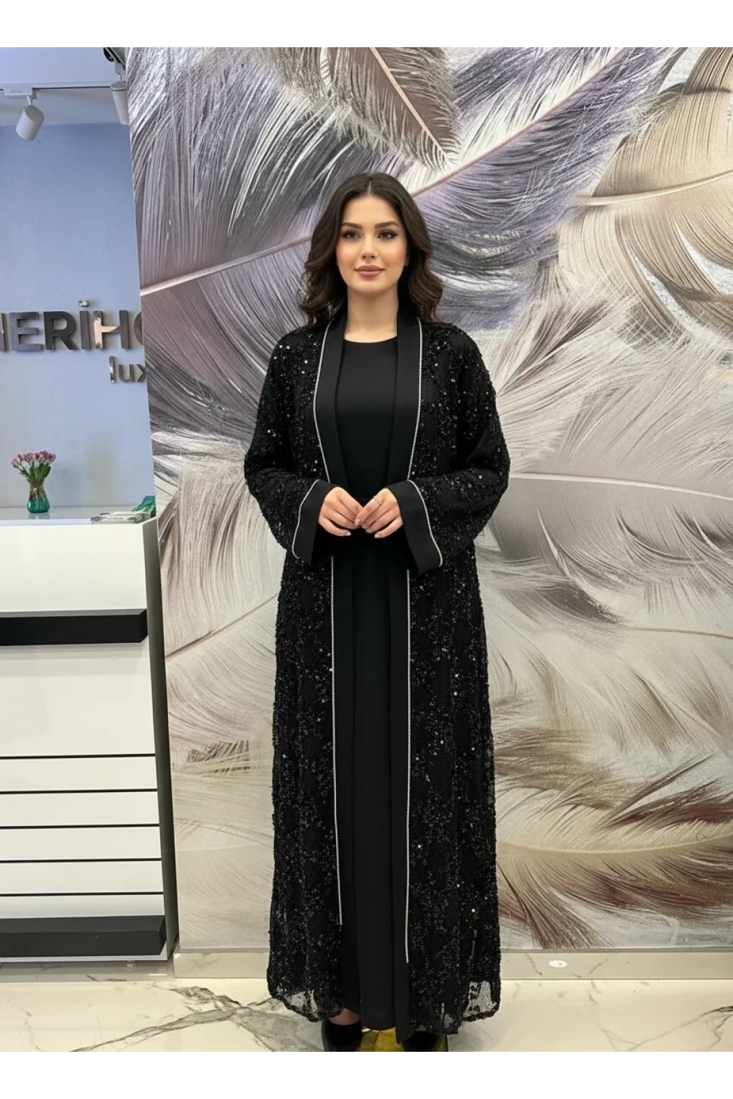 MATEKS-PUL DETAY ABAYA ELBİSE SİYAH