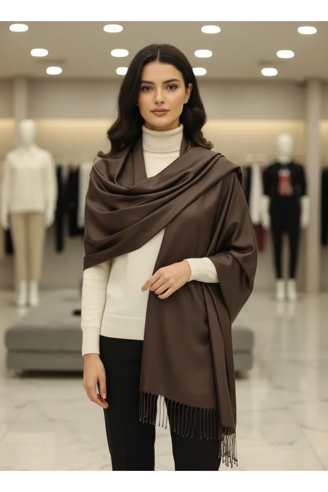 ARMANDA-%100 İPEK ŞAL KAHVE