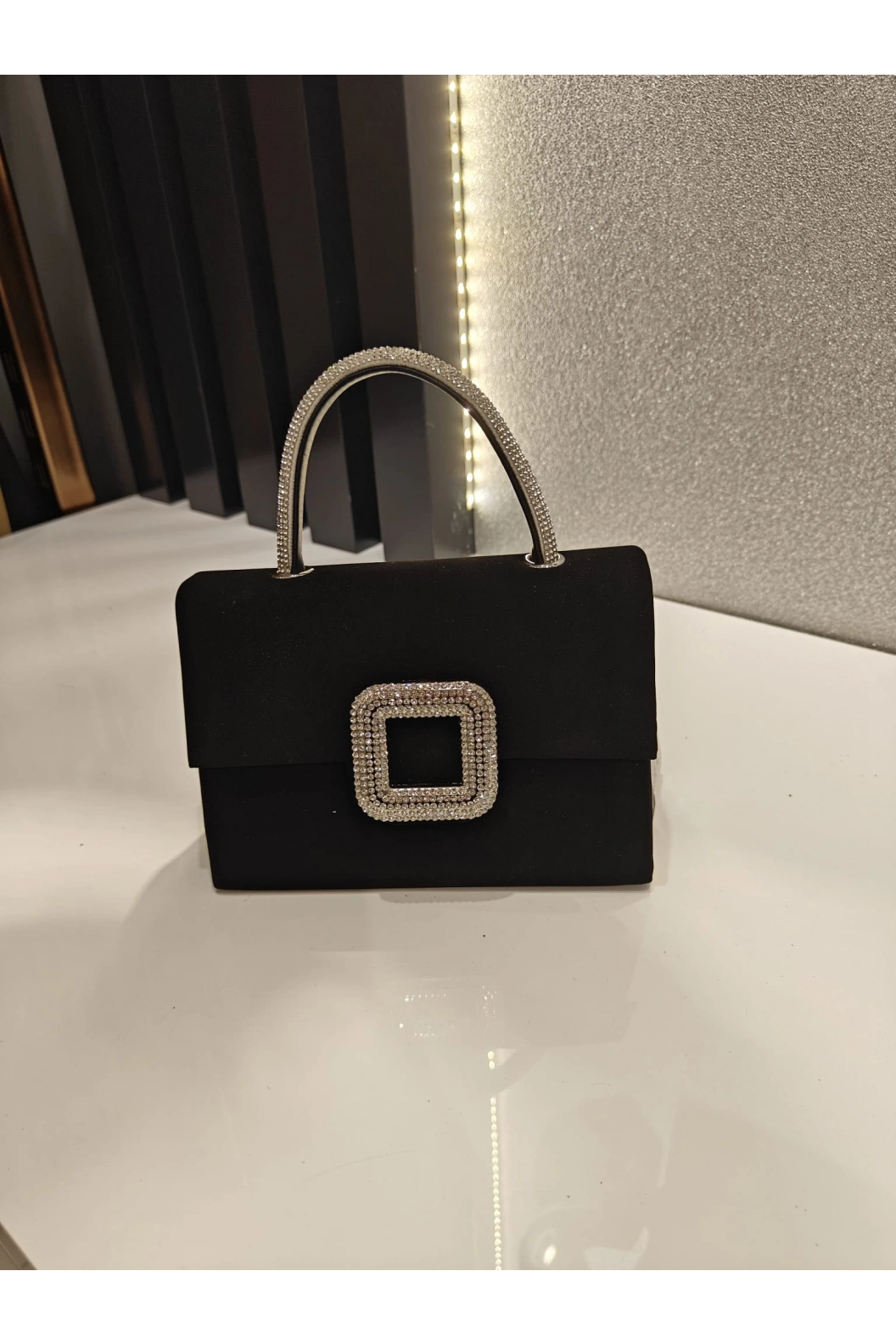 MERİHCE-KARE TAŞLI ABİYE ÇANTA SİYAH