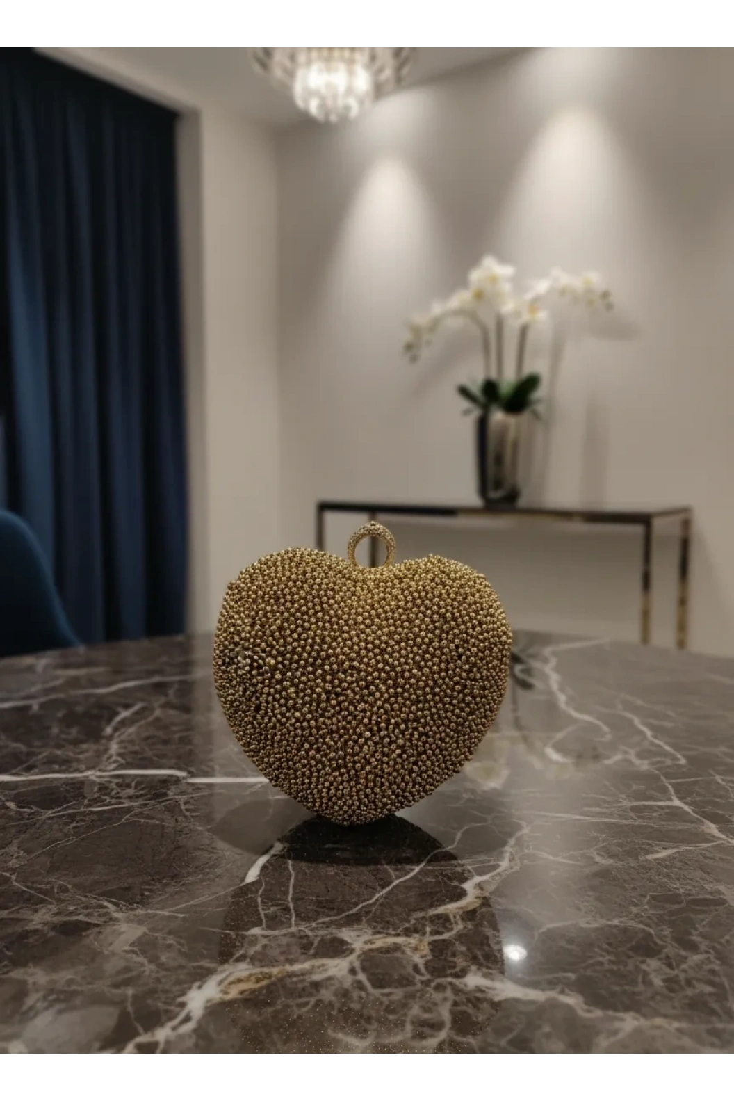 MERİHCE-KALPLİ ABİYE ÇANTA GOLD