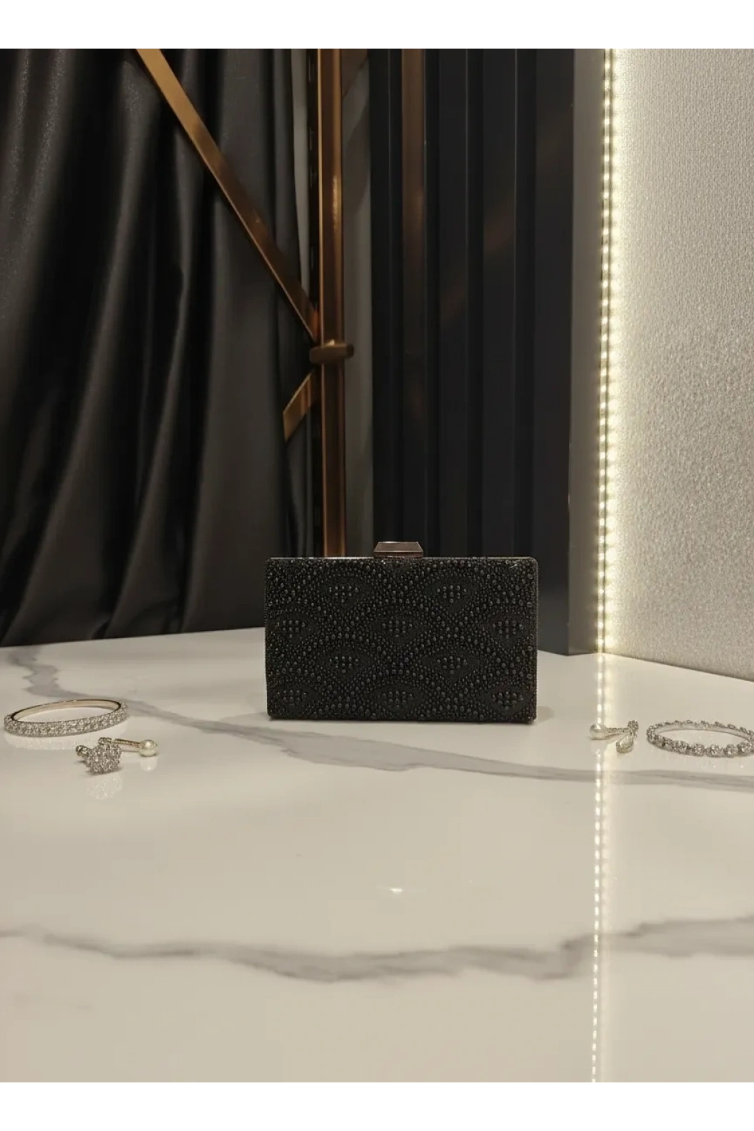 MERİHCE-KUMLU İNCİLİ ABİYE ÇANTA SİYAH