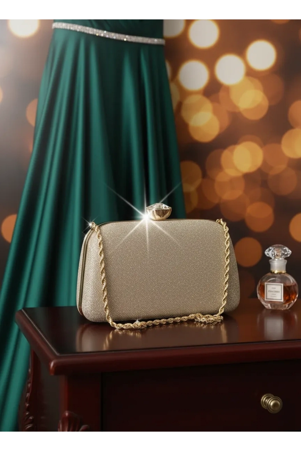 MERİHCE-ZİNCİRLİ ABİYE ÇANTA GOLD