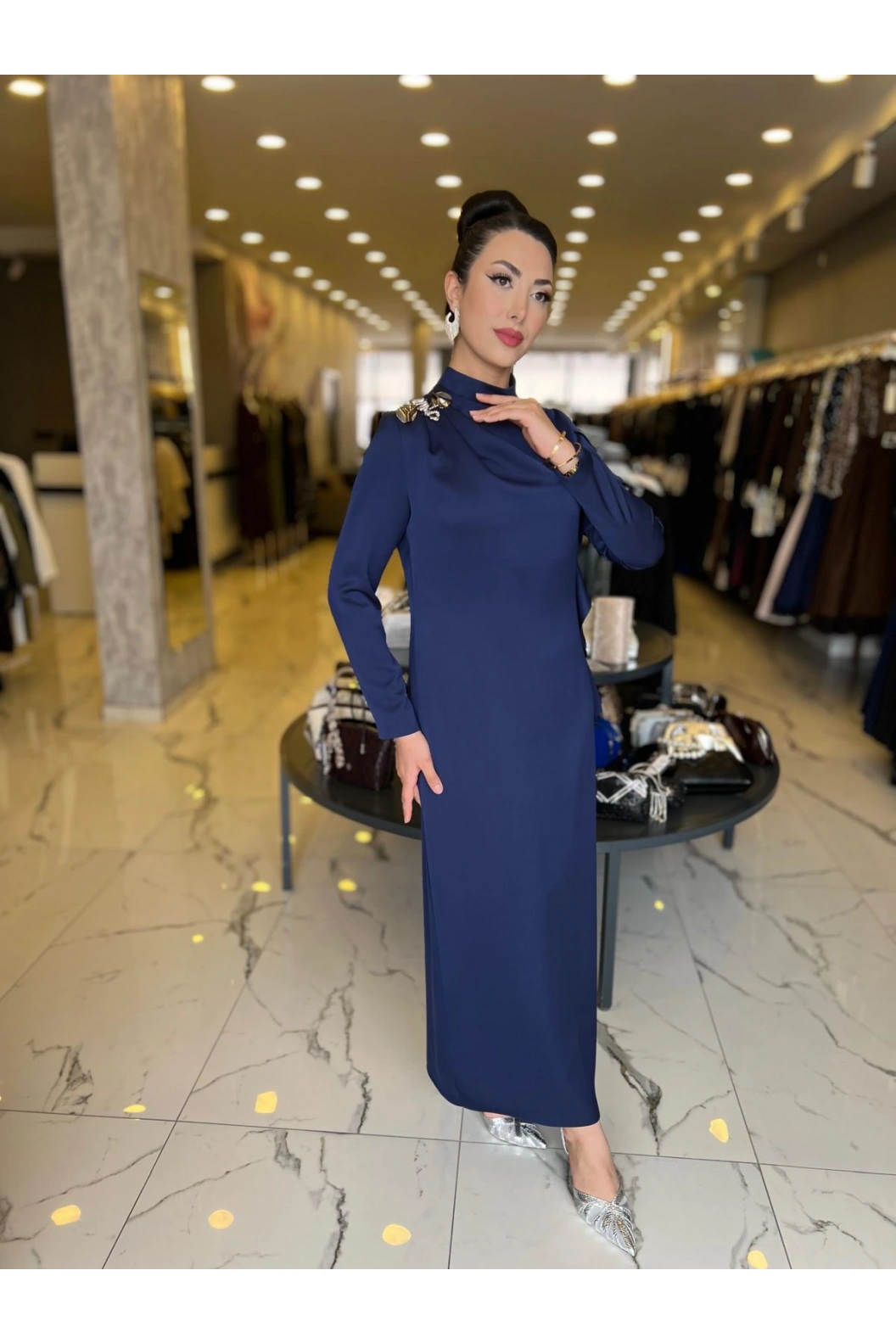 MATEKS-YANI FIRFIRLI ELBİSE LACİVERT