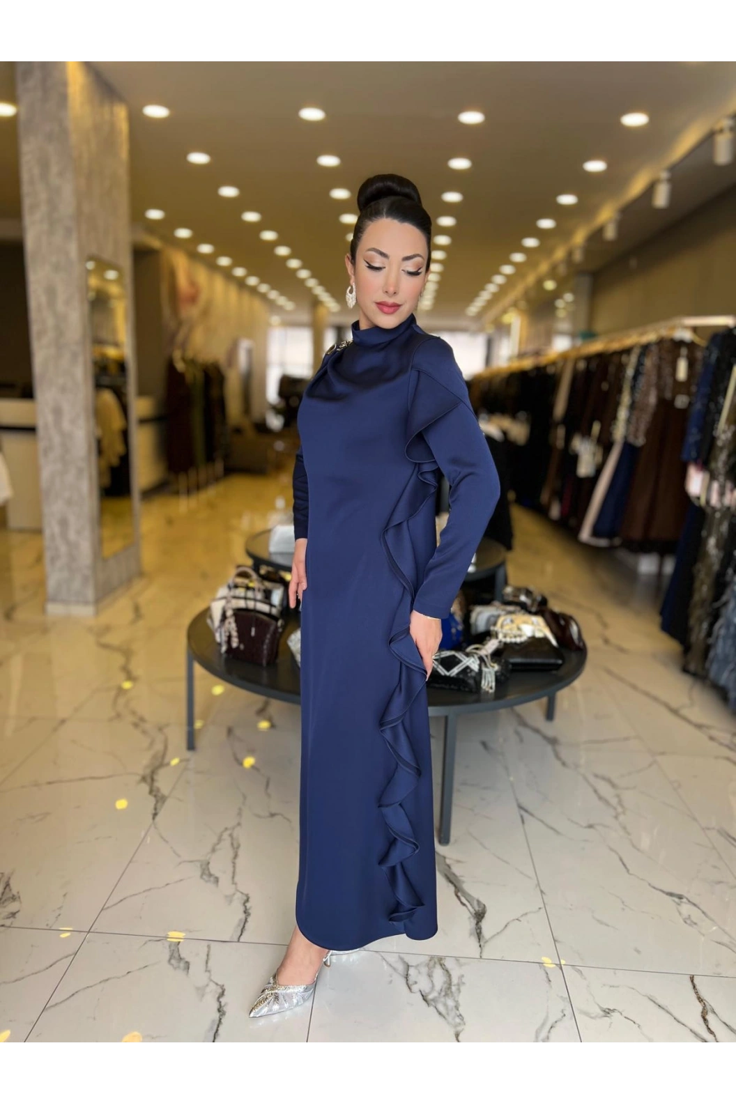 MATEKS-YANI FIRFIRLI ELBİSE LACİVERT