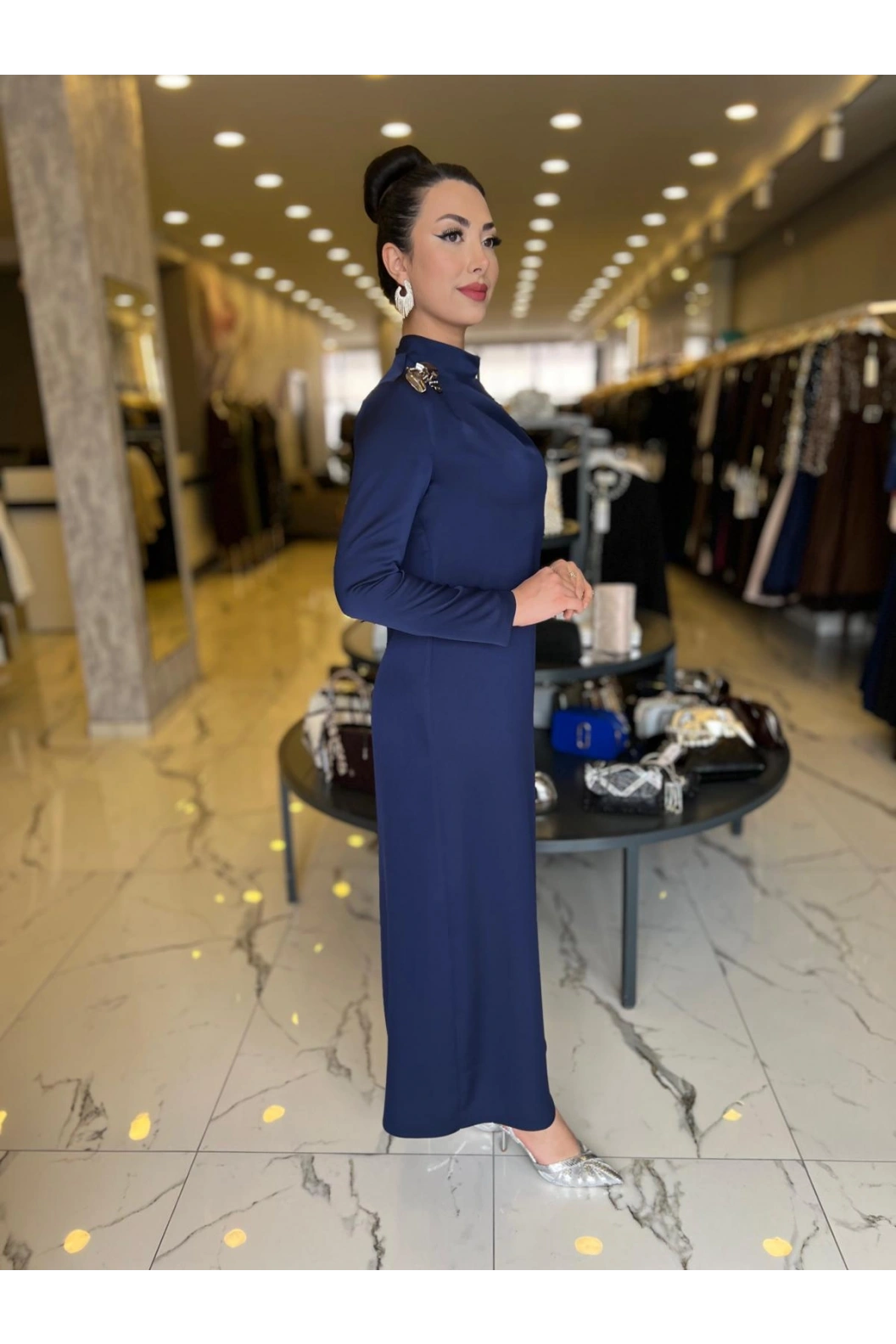 MATEKS-YANI FIRFIRLI ELBİSE LACİVERT