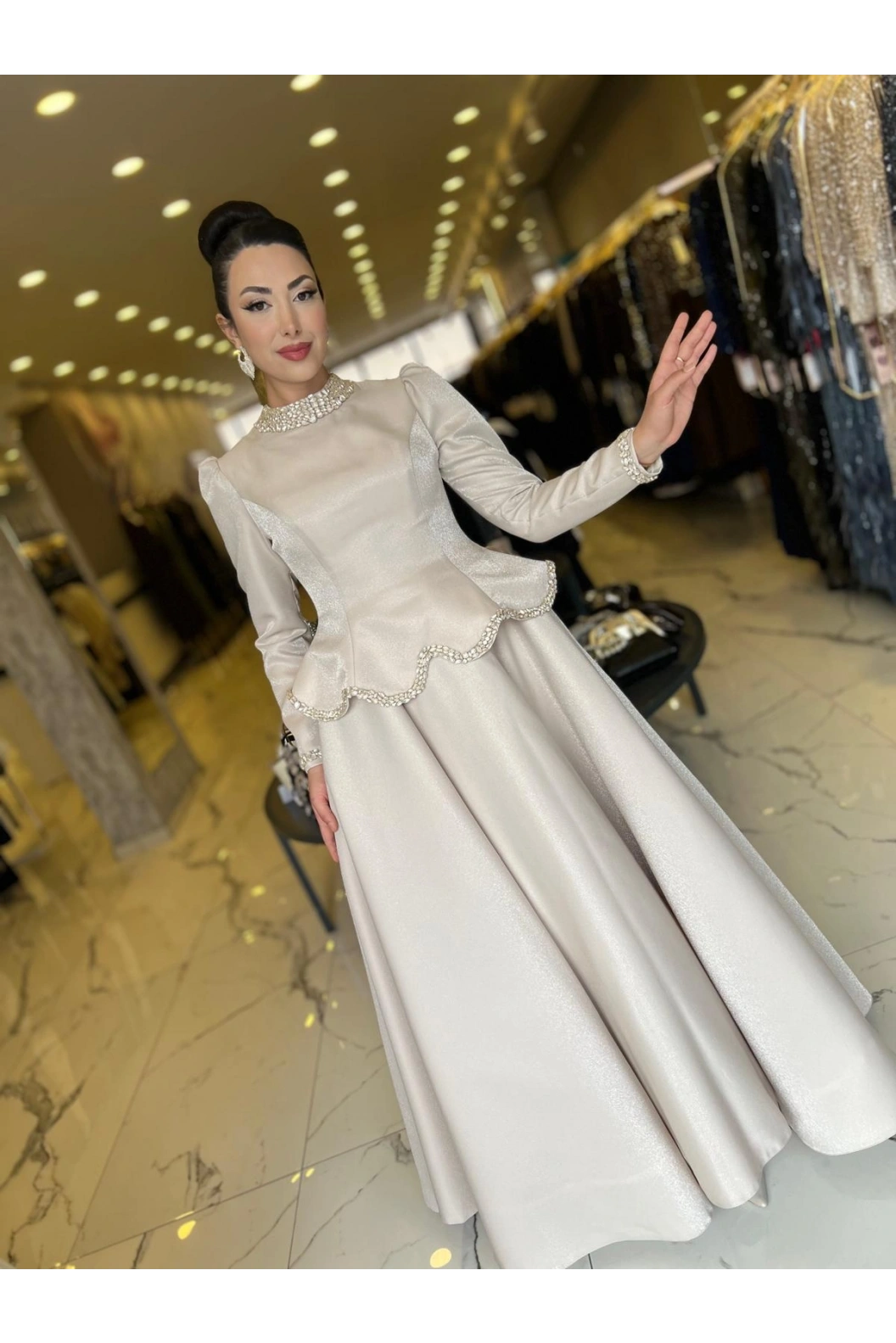 FERİHA-GÜLFEM KABARIK ABİYE BEJ