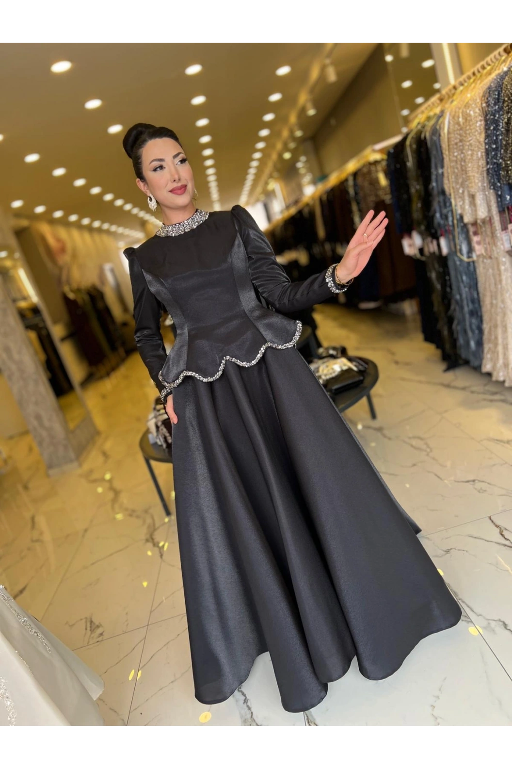 FERİHA-GÜLFEM KABARIK ABİYE SİYAH
