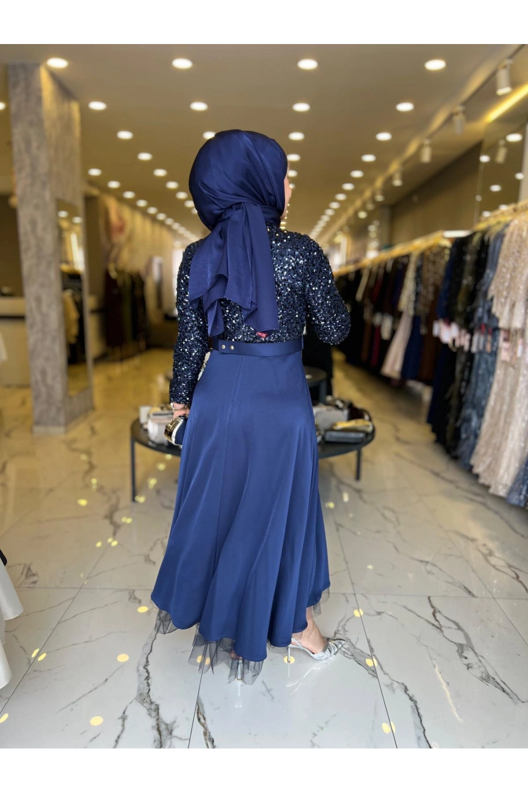 MATEKS-PUL PAYETLİ ELBİSE LACİVERT