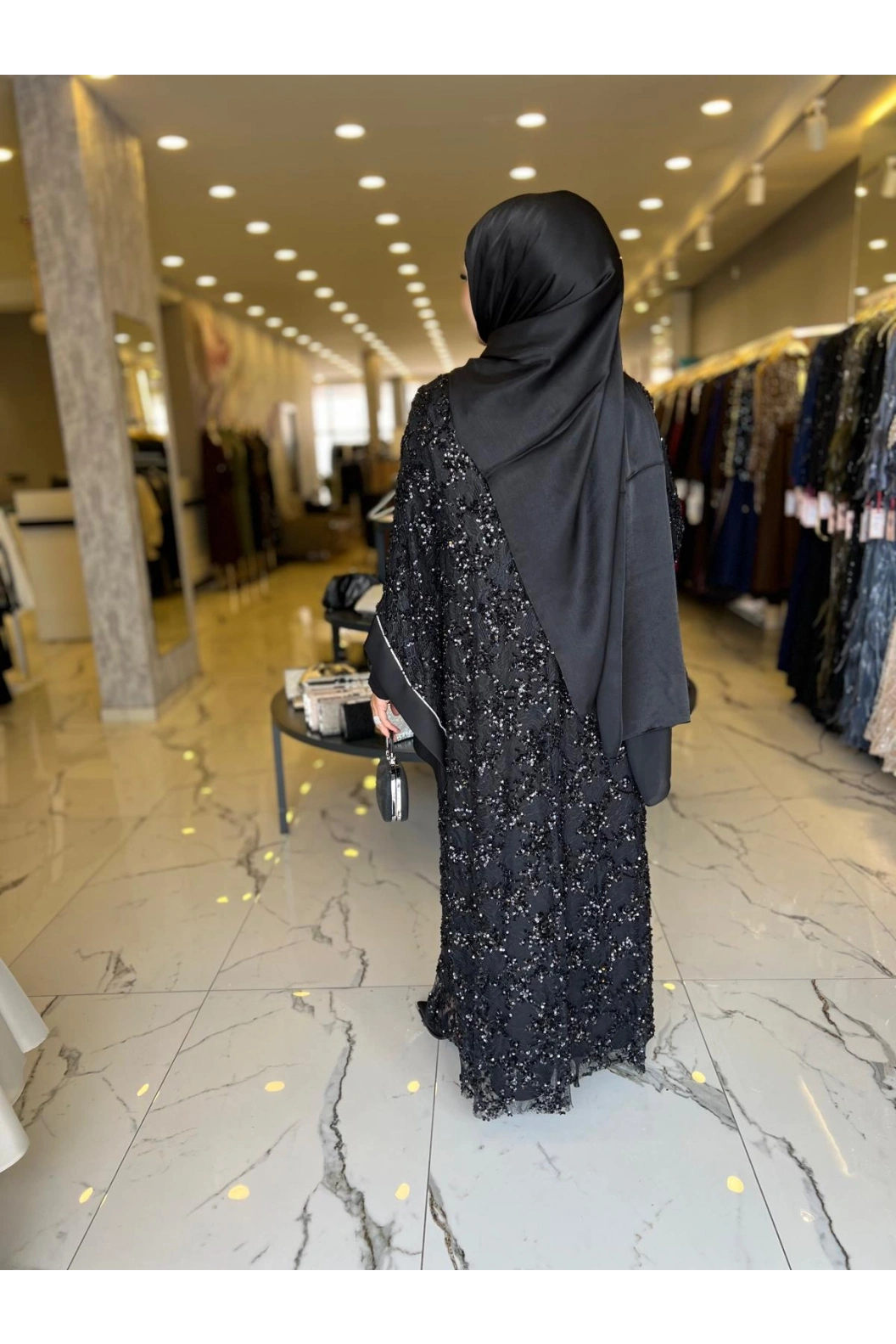 MATEKS-PUL DETAY ABAYA ELBİSE SİYAH