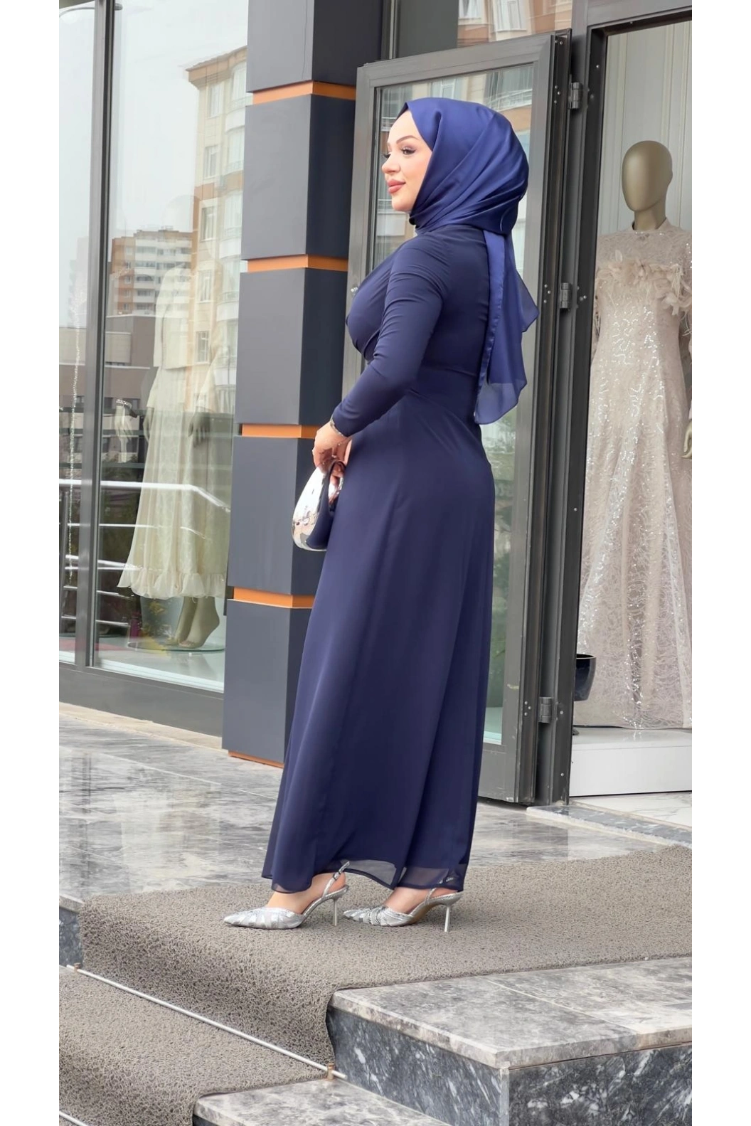 MATEKS-BELİ TAŞLI ELBİSE LACİVERT