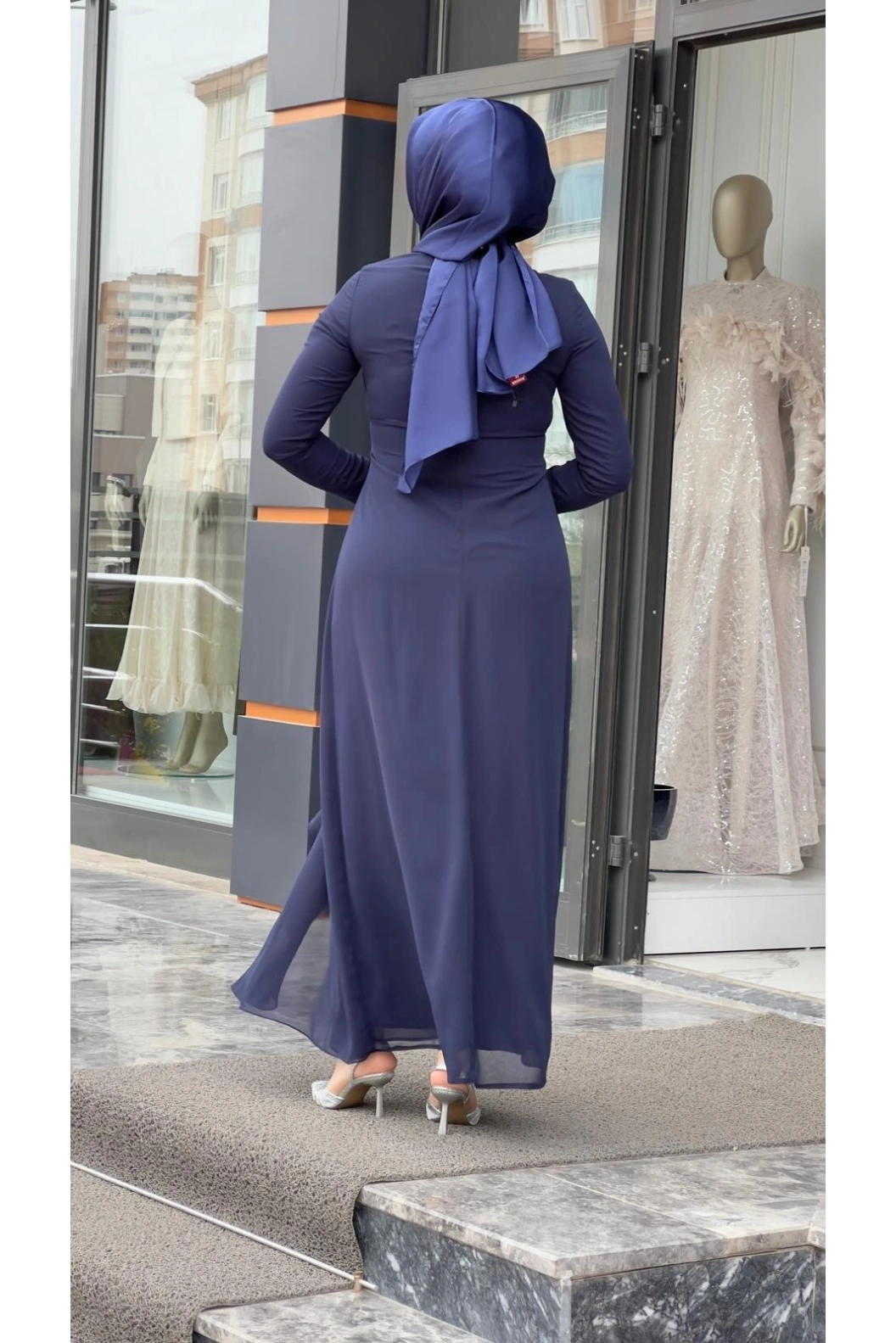 MATEKS-BELİ TAŞLI ELBİSE LACİVERT