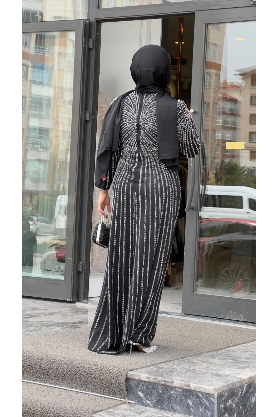 BEYOĞLU-BONCUK DETAYLI ABİYE ELBİSE SİYAH