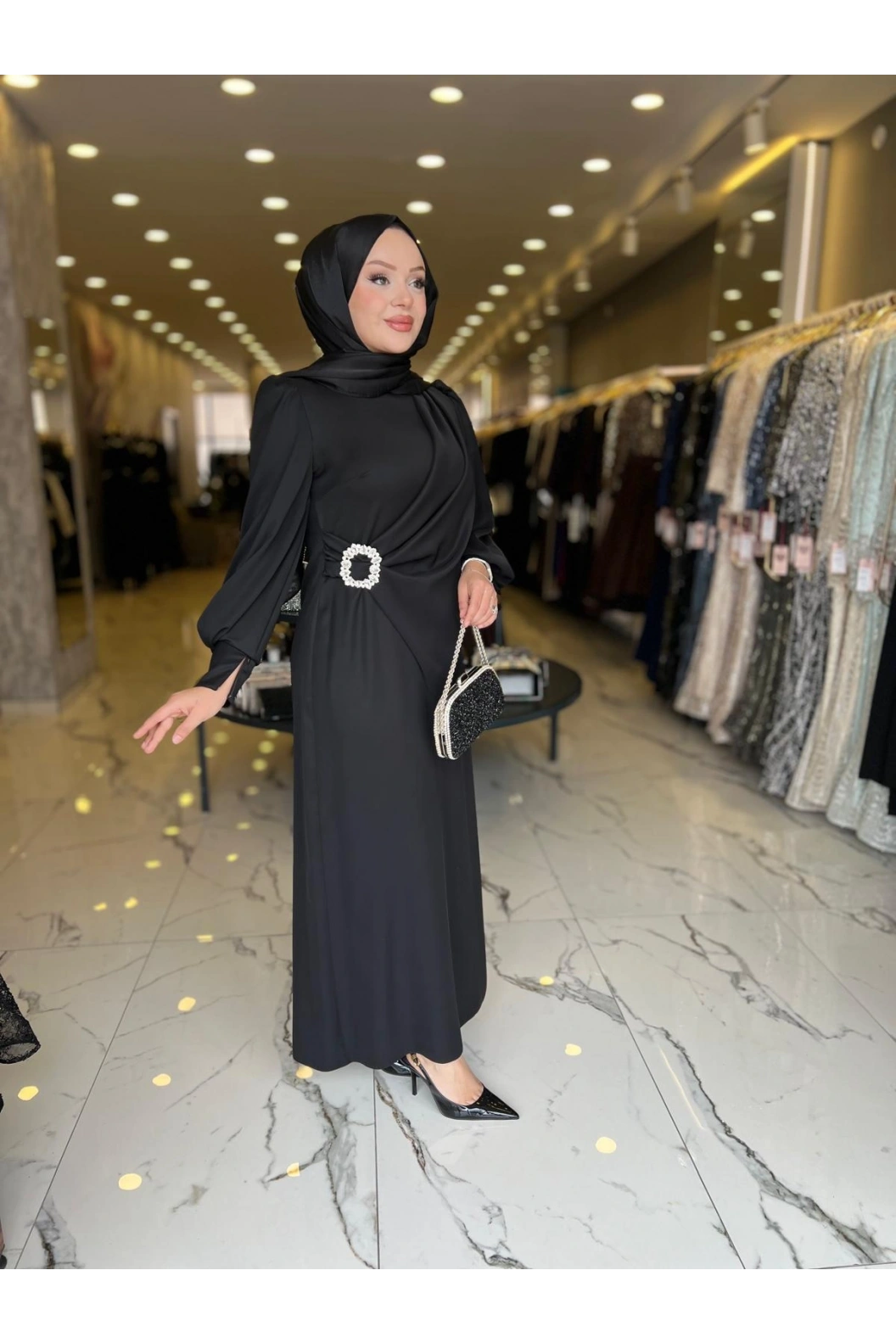 MATEKS-YANI TAŞLI ELBİSE SİYAH