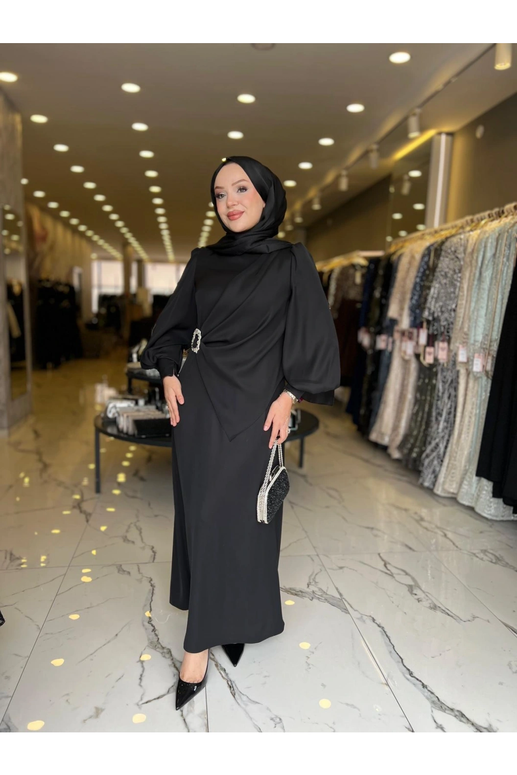 MATEKS-YANI TAŞLI ELBİSE SİYAH